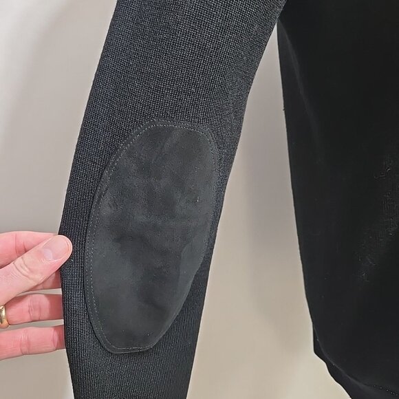 Lad By Demylee 100% Wool Sweater Mens Size Small Leather Elbow Patches Black - Picture 4 of 9